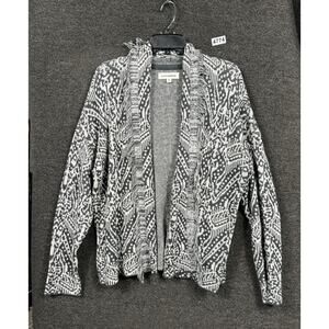 Lucky Brand Open Front Cardigan Sweater Womens Size M Black White Paisley Print